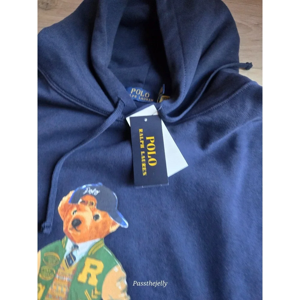Polo Ralph Lauren Hoodie Mens 3XLT Polo Bear Varsity Letterman Navy Pullover NWT